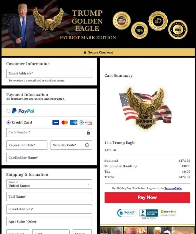Trump Eagle Secure Checkout Order Page